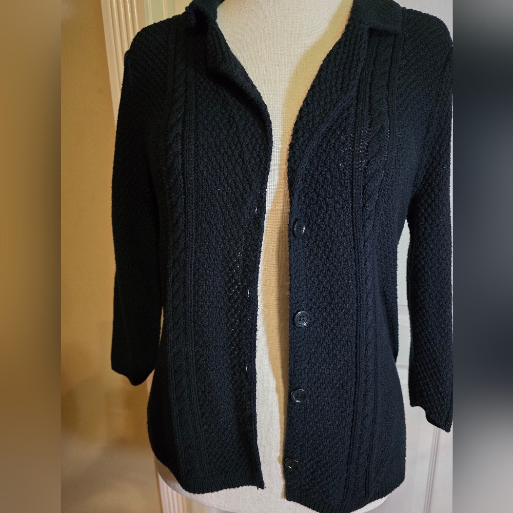 Women's Heather Black Cable Knit Sweater Large EUC